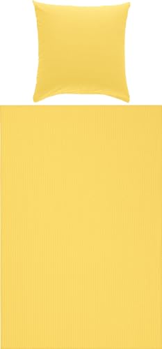 Erwin Müller Bettwäsche-Set Seersucker Uni Serie Rosenheim, Bettbezug, Kissenbezug - pflegeleicht, bügelfrei, mit Reißverschluss - gelb Größe 135x200 cm (80x80 cm)