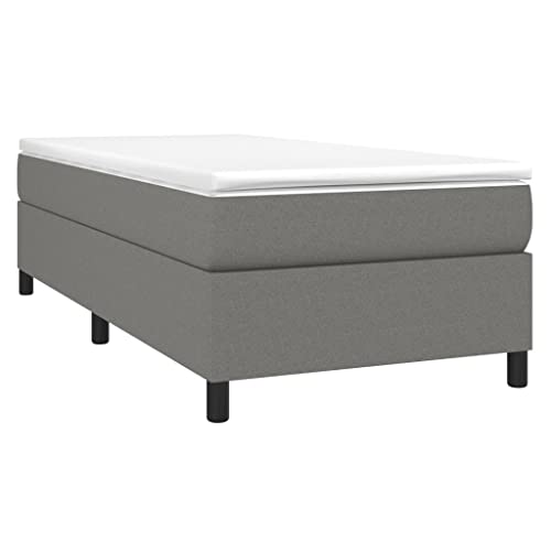 vidaXL Boxspringbett, Bettgestell mit Lattenrost, Bett Polsterbett mit Stützbeinen, Einzelbett Schlafzimmerbett, Dunkelgrau 90x200cm Stoff