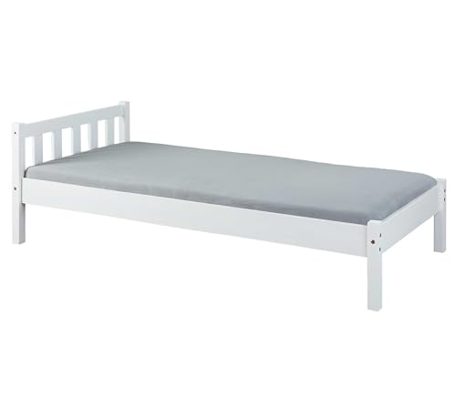 Inter Link - Holzbett - Bettrahmen - Bettgestell - Jugendbett -Gästebett - Einzelbett - Modernes Bett aus Kiefer Massivholz - ohne Lattenrost - Weiß Lackiert - Vilmar 90 x 200 cm