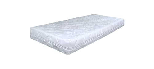 BDW Schaummatratze - H2 Mittelfest - für Baby-, Kinder-, Einzelbett - mit Abnehmbarem Waschbarem Bezug mit Schnellverschluss - Antiallergisch - Doppelseitig - Elastisch - Weiß - 160x80x8cm