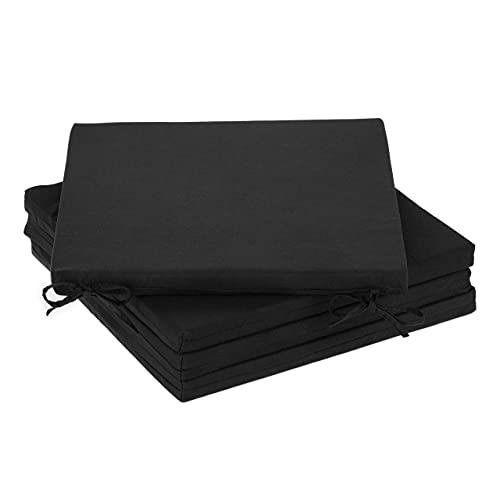 Relaxdays Stuhlkissen 4er Set, 39,5x39,5 cm, Sitzkissen mit Bändern, Indoor & Outdoor, Polyester, Stuhlpolster, schwarz, 4 Stück (1er Pack), 4