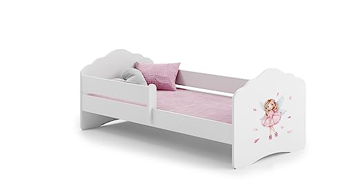 KOBI Fala Kinderbett mit Rausfallschutz | 140 x 70 cm | Kinderbetten mit Matratze Komplett Set | Einzelbett Kinder Bett | Mädchen Junge | Modern Weiss Kids Bed Children