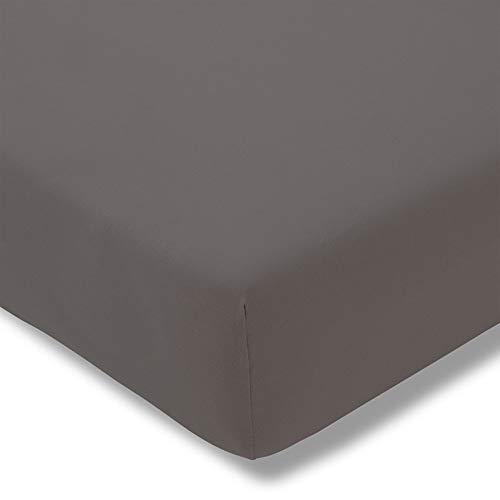 ESTELLA Spannbetttuch Zwirnjersey | Graphit | 100x200 cm | passend für Matratzen 90-120 cm (Breite) x 200-220 cm (Länge) | trocknerfest und bügelfrei | 97% Baumwolle 3% Elastan
