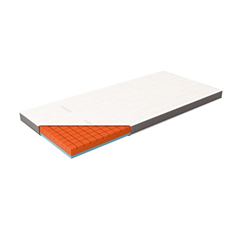 Genius eazzzy Premium Cube Topper Höhe 9 cm ergonomischer 2 in 1 Wende Matratzentopper mit Fester & weicher Seite, Atmungsaktiver Mesh-Bezug, Eckschlaufen 90 x 200 cm, Weiß