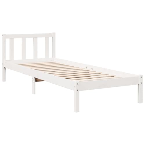 vidaXL Massivholzbett, Holzbett Extra Lang ohne Matratze, Bettgestell mit Lattenrost Kopfteil, Bett Einzelbett für Schlafzimmer, Weiß 80x210cm Kiefernholz