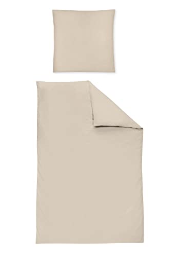 Irisette Mako-Satin Uni Bettwäsche Set Uni Paris 8000 beige 135 x 200 cm + 1 Kissenbezug 80x40 cm