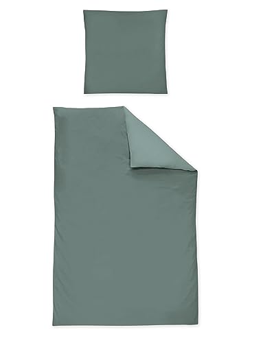 Irisette Mako-Satin Uni Bettwäsche Set Uni Paris 8000 grün 155 x 220 cm + 1 x Kissenbezug 80 x 80 cm