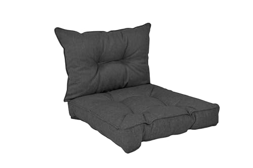 POKAR Loungekissen Stuhlkissen für Stuhl Rattanmöbel Gartenmöbel Kissen, 2er Set Sitzkissen 70x70x10 cm + Rückenlehne 70x40x10 cm, Anthrazit