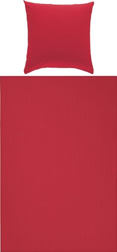 Erwin Müller Bettwäsche-Set Seersucker Uni Serie Rosenheim, Bettbezug, Kissenbezug - pflegeleicht, bügelfrei, mit Reißverschluss - rot Größe 135x200 cm (80x80 cm)