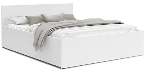 FurnitureByJDM Schlafzimmer Bett mit Bettzeug Aufbewahrung – Möbelplatte – Hochgezogener Lattenrost – Panama – 120/140/160/180 x 200 - (Weiß, 120x200)