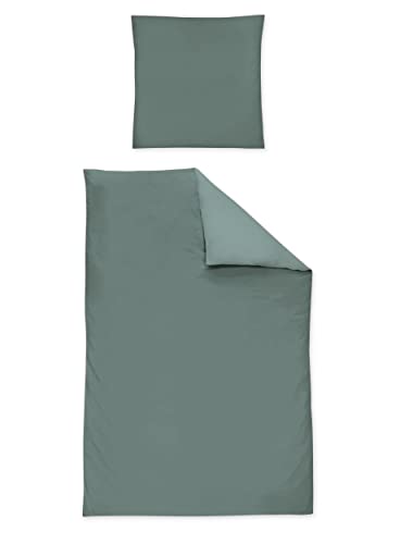 Irisette Mako-Satin Uni Bettwäsche Set Uni Paris 8000 grün 135 x 200 cm + 1 x Kissenbezug 80 x 80 cm