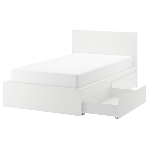 IKEA MALM Bettgestell, hoch, mit 2 Aufbewahrungsboxen, 120x200 cm, Weiß