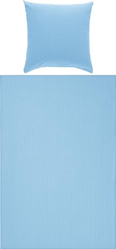 Erwin Müller Bettwäsche-Set Seersucker Uni Serie Rosenheim, Bettbezug, Kissenbezug - pflegeleicht, bügelfrei, mit Reißverschluss - blau Größe 135x200 cm (80x80 cm)