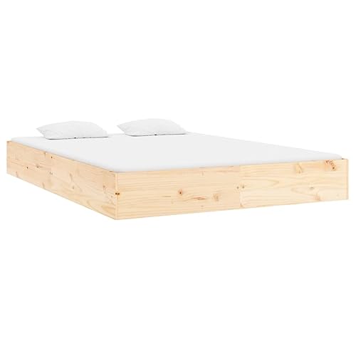 vidaXL Massivholzbett Bettgestell Lattenrost Doppelbett Bettrahmen Schlafzimmerbett Bett Holzbett Schlafzimmermöbel 150x200cm 5FT King Size