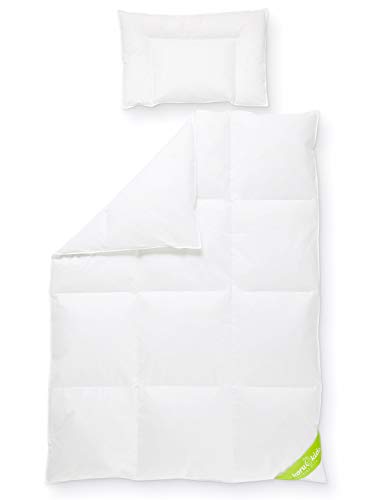 Koru Kids®️ Kinder Bettdecken-Set Premium, 100 x 135cm mit Kopfkissen 40 x 60 cm, 100% deutsche Daunen, waschbar bis 60° Daunenbettdecke