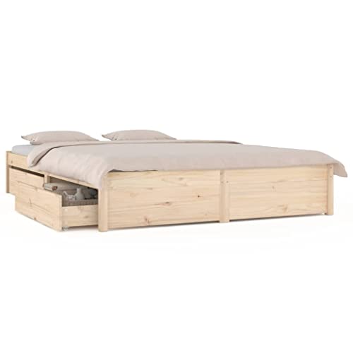 Rillbus Holzbett massiv 180x200cm - Ehebett Doppelbett 4 Schubladen inkl., Bettgestell mit Lattenrost, Bettrahmen bis 300 kg belastbar, s139