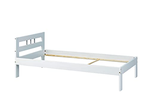 Inter Link – Holzbett - Bettrahmen – Bettgestell – Jugendbett – Gästebett – Einzelbett – Modernes Bett aus Kiefer Massivholz – ohne Lattenrost – Weiß Lackiert – Fana 90 x 200 cm