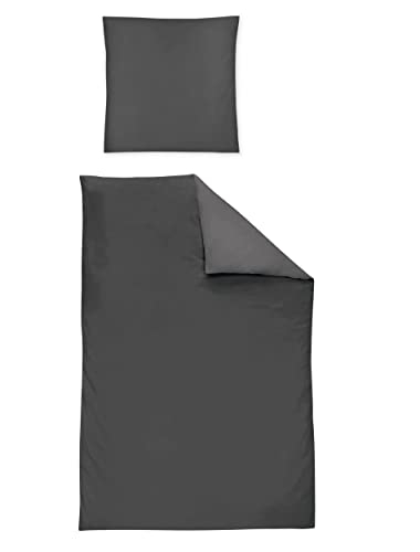 Irisette Mako-Satin Uni Bettwäsche Set Uni Paris 8000 Anthra 240 x 220 cm + 2 x Kissenbezug 80 x 80 cm