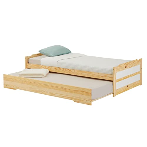 IDIMEX Ausziehbett Lorena in 90 x 190 cm, schönes Tagesbett aus Kiefer massiv in Natur/weiß, praktisches Jugendbett mit Auszugskasten