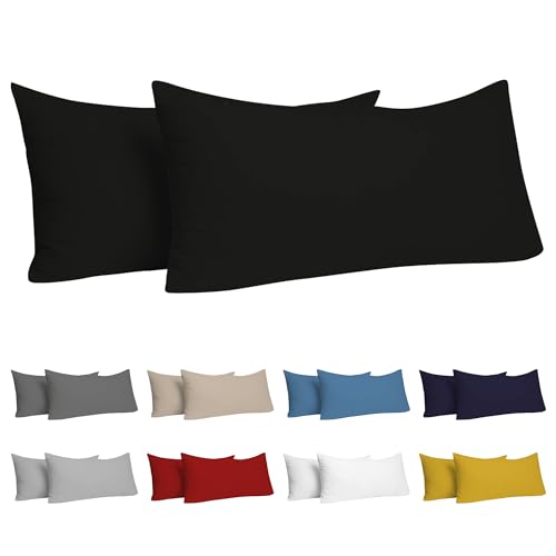 Dreamzie Kissenbezug 40 x 80 (Set mit 2) - 100% Jersey Baumwolle 150 g/qm Kissenbezüge -Schwarz - Für Kissen 40 x 80 cm - Kissenhülle - Kissenbezug - Resistent und Hypoallergen