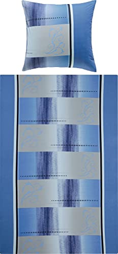 Erwin Müller Bettwäsche, Bettgarnitur Single-Jersey blau Größe 155x240 cm (80x80 cm) - anschmiegsame Qualität, bügelfrei, pflegeleicht, mit praktischem Reißverschluss (weitere Größen)