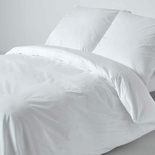 HOMESCAPES Bettwäsche-Set 2-teilig Bettbezug 155 x 220 cm mit Kissenhülle 80 x 80 cm weiß 100% ägyptische Baumwolle Fadendichte 200 hochwertige Perkal-Bettwäsche