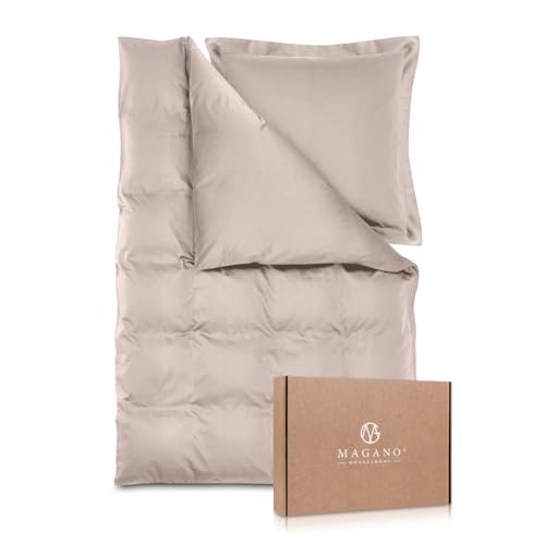 Magano® Luxus Bettwäsche 135x200 Taupe | Bambus & Baumwolle Satin | 400 TC Premiumqualität | Hypoallergen & Klimaregulierend | Deckenbezug 135x200 cm + Kissenbezug 40x80 cm | Beige