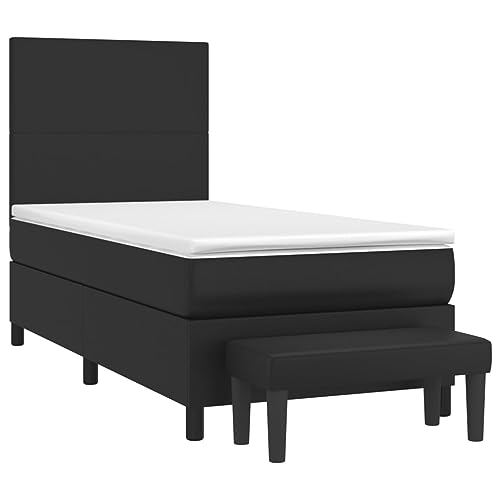 vidaXL Boxspringbett mit Matratze Kunstlederbett Polsterbett Bettgestell Einzelbett Bett Hotelbett Schlafzimmerbett Bettrahmen Lattenrost Schwarz 90x190cm