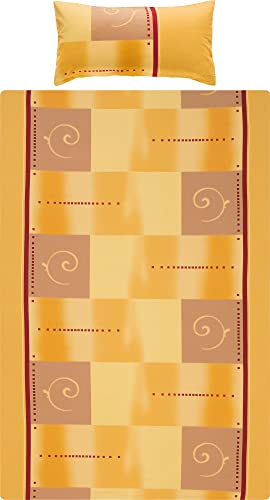 Erwin Müller Bettwäsche, Bettgarnitur Single-Jersey - 100% Baumwolle, pflegeleicht, bügelleicht, mit praktischem Reißverschluss - Ocker-gelb-rot Größe 135x200 cm (40x80 cm)