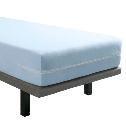Velfont – Elastischer Matratzenbezug mit Reißverschluss, Frottee Baumwolle Matratzenauflage | Matratzenschonbezug - 90 x 190/200 cm - Hellblaue- Matratzenhöhe 30cm - verfügbar in verschiedenen Größen
