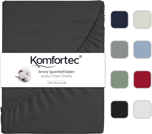 Komfortec Jersey Spannbettlaken 140x200 cm, 100% Baumwolle, Anthrazit