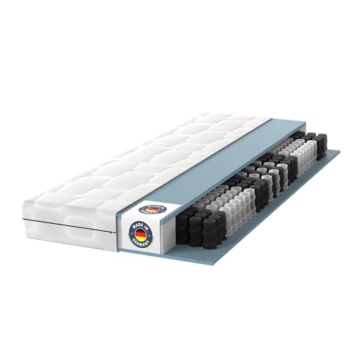 BMM Matratze 90x200 cm Ortho Medic Taschenfederkernmatratze Härtegrad H3/Öko-Tex Zertifiziert/ergonomische 7 Zonen Matratze Höhe 21 cm/Matratzen produziert in Deutschland