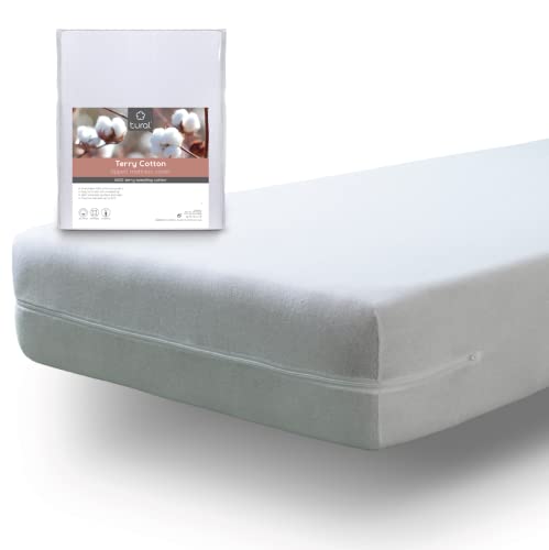 Tural - Elastischer Matratzenbezug mit Reißverschluss. Frottee aus 100% Baumwolle. Größe 120x200cm Weiß