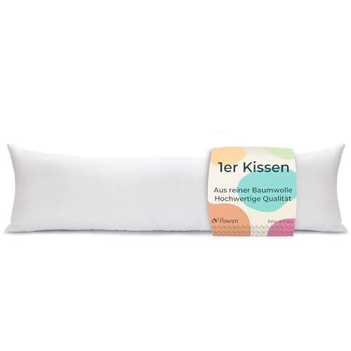 Flowen Kissen für Bett 40x145 cm Kopfkissen Innenkissen Hypoallergene Anti-Milben Weiche Kissenfüllung mit Kissenbezug Baumwolle und Polyes. Abnehmbarem und Waschbaren Schlafkissen für Haus/Hotel