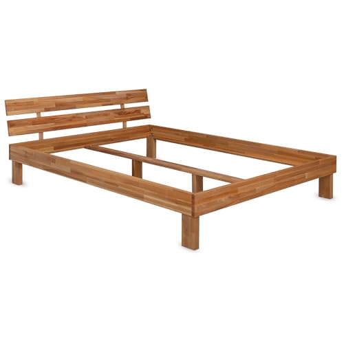 Staboos massives Buchen Holzbett Jule - Bettgestell in unterschiedlichen Größen - Einzelbett oder Doppelbett - Geölte Betten - Massiv Holz Bett - 90x200 cm