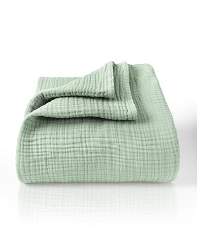 LAYNENBURG Premium Musselin Tagesdecke 180x220 cm - 100% Baumwolle - extraweiche Baumwolldecke als Kuscheldecke, Bett-Überwurf, Sofa-Überwurf, Couch-Überwurf - warme Sofa-Decke (Mintgrün)
