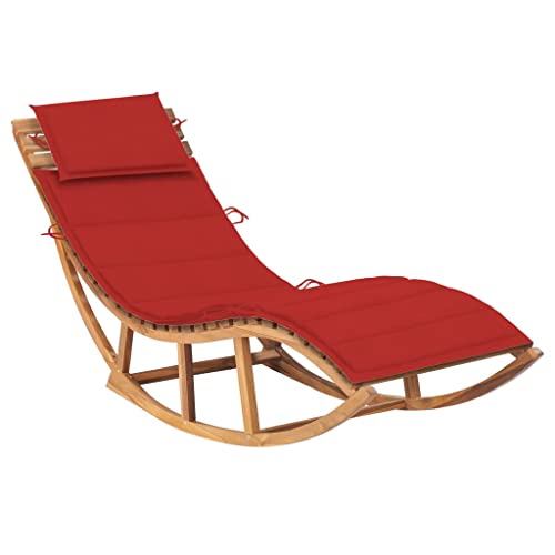 WRJENFSC Schaukelliege Layout Stuhl Strand-Loungesessel Pool-Stühle Liegestühle für draußen mit Auflage Massivholz Teak Geeignet für Strand, Terrasse, Hinterhof, Pool, Außenbereich