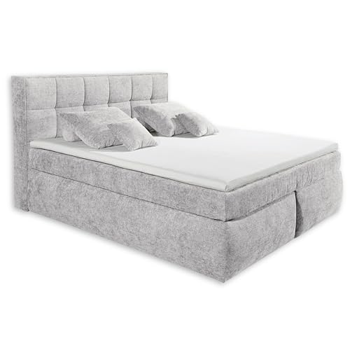 Stella Trading Michigan 6 Boxspringbett 180x220, Silber - Bequemes Doppelbett mit 7-Zonen Federkern Wendematratze & Kaltschaum Topper - 190 x 128 x 245 cm (B/H/T)