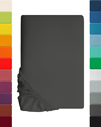 Jersey Spannbettlaken, Spannbetttuch, Lavea Serie Maya, 120x200cm, Anthrazit, 100% Baumwolle, hochwertige Verarbeitung, mit Gummizug