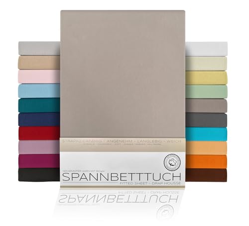 BEAUTEX Spannbetttuch Bettlaken aus Baumwolle, Premium Jersey Stoff 160g/m², Größe und Farbe wählbar (Standard - 160x200x30 cm, Stein)