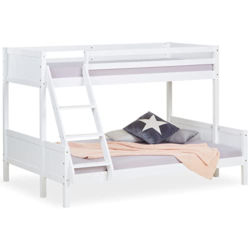 Homestyle4u 1898, Kinderbett Etagenbett 2 Kinder 90x200 und 140x200 Hochbett Weiß Bettgestell Holz Kiefer