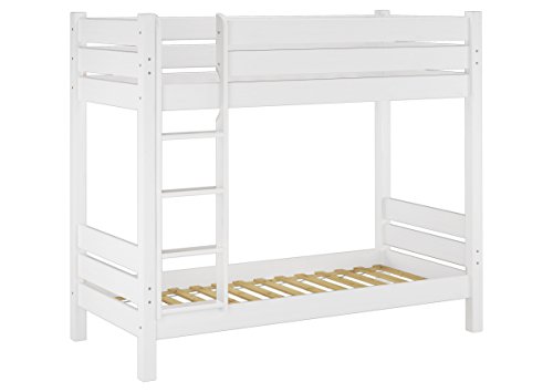 Erst-Holz Etagenbett extra stabil 80x190 weiss, Nische 100 cm, mit 2 Rollroste 60.16-08-190W
