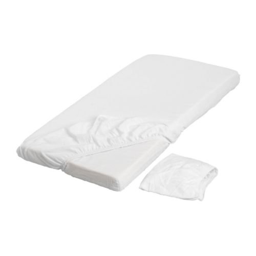 IKEA 2-er Set Babybettlaken 'Len' Kinderbett Laken für Matratze in 120x60cm - WEISS - mit Gummiband - 100% BAUMWOLLE