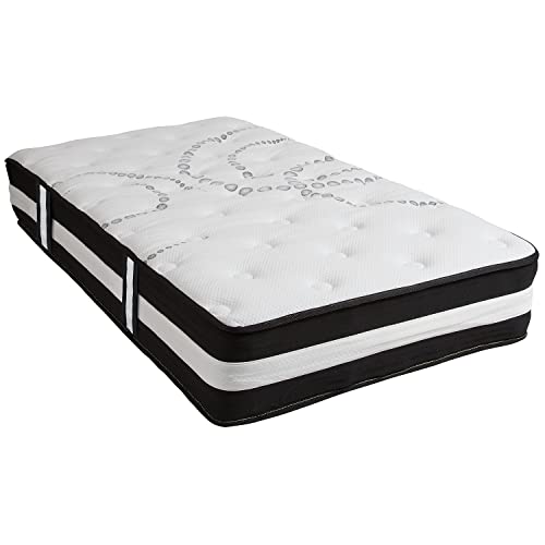 Flash Furniture Hybrid-Taschenfederkernmatratze – Mittelfeste Schaumstoff Matratze für erholsamen Schlaf – Hochwertige Matratze in Einzelgröße – 90 x 200 x 30 cm – Weiß
