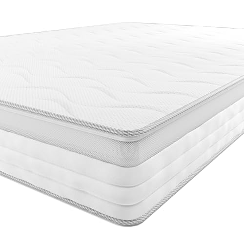 Amazon Basics Taschenfederkernmatratze mit 7 Zonen, Mittel Fest (H3), 90 x 190 x 21.5 cm, Weiß