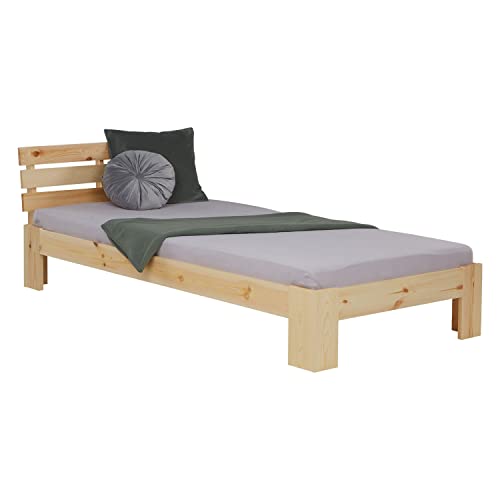 Homestyle4u 2191, Holzbett 90x200 mit Lattenrost Natur Kiefer Massiv Holz Bett Bettgestell Einzelbett