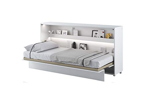 Schrankbett Bed Concept, Wandklappbett mit Lattenrost, V-Bett, Wandbett Bettschrank Schrank mit integriertem Klappbett Funktionsbett (BC-06, 90 x 200 cm, Weiß/Weiß, Horizontal)