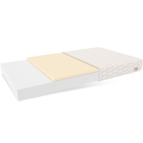 FDM Baby Classic Schaumstoffmatratze 80 x 200 cm Latex Matratze Babymatratze Härtegrade H2/H3 (Mittelweich/Mittelhart) 8 cm Höhe Zweiseitig Abnehmbarer Bezug Waschbar