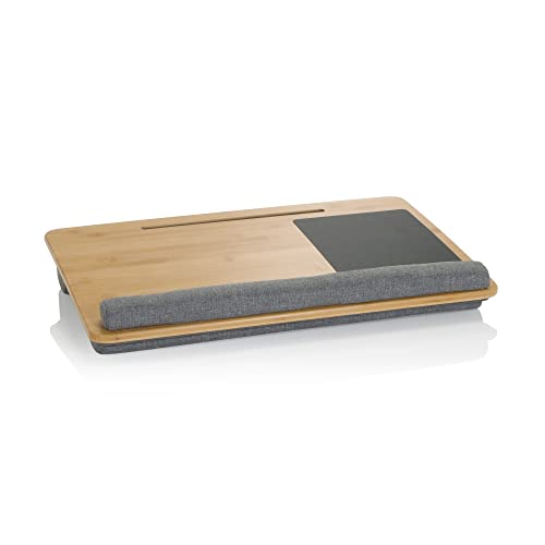 hjh OFFICE 830056 Laptopunterlage 55 x 36 cm COMFILAP Bambus Grau Kissentablett mit Maus- und Handgelenkauflage