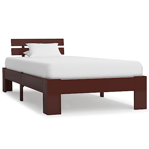 vidaXL Kiefernholz Massiv Bettgestell Holzbett Futonbett Einzelbett Massivholz Bett Bettrahmen Lattenrost Schlafzimmerbett 100x200cm Dunkelbraun